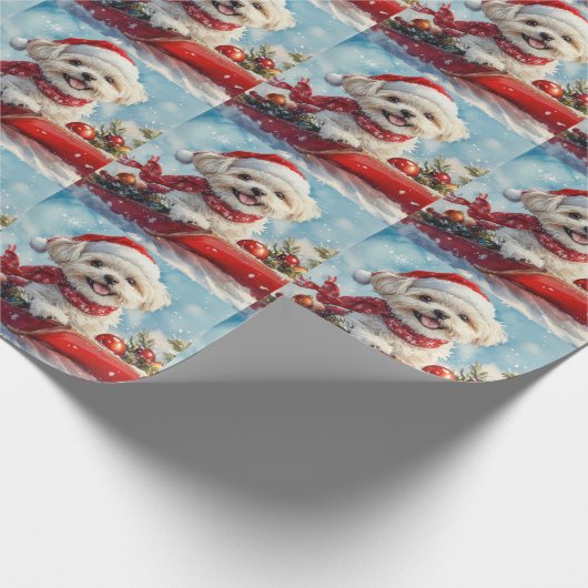 Malti Tzu Dog in Sledge Let it Schnee Weihnachten Geschenkpapier (Ecke)