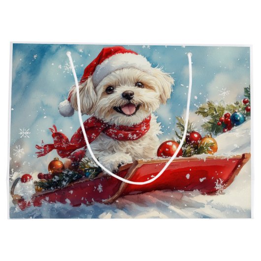 Malti Tzu Dog in Sledge Let it Schnee Weihnachten Große Geschenktüte (Rückseite)