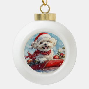 Malti Tzu Dog in Sledge Let it Schnee Weihnachten Keramik Kugel-Ornament