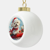 Malti Tzu Dog in Sledge Let it Schnee Weihnachten Keramik Kugel-Ornament (Rechts)