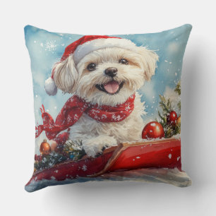 Malti Tzu Dog in Sledge Let it Schnee Weihnachten Kissen