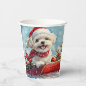 Malti Tzu Dog in Sledge Let it Schnee Weihnachten Pappbecher (Vorderseite)