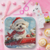 Malti Tzu Dog in Sledge Let it Schnee Weihnachten Pappteller (Party)