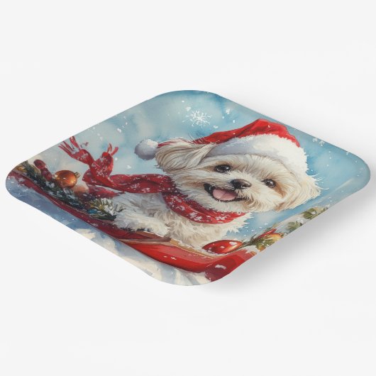 Malti Tzu Dog in Sledge Let it Schnee Weihnachten Pappteller (Gewinkelt)