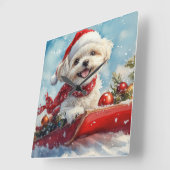 Malti Tzu Dog in Sledge Let it Schnee Weihnachten Quadratische Wanduhr (Winkel)