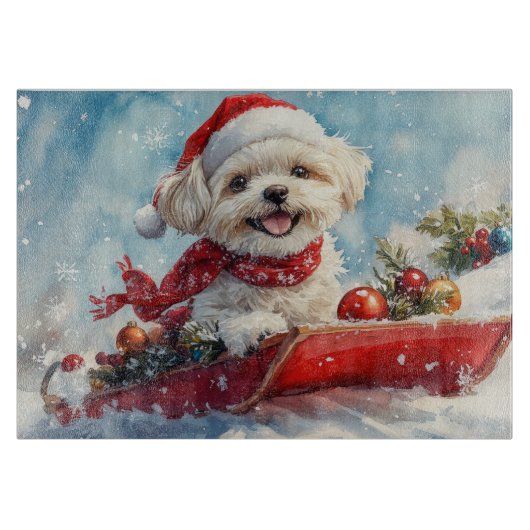 Malti Tzu Dog in Sledge Let it Schnee Weihnachten Schneidebrett (Vorderseite)