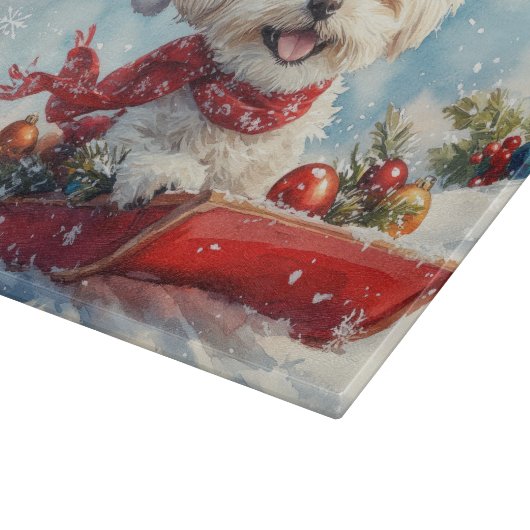 Malti Tzu Dog in Sledge Let it Schnee Weihnachten Schneidebrett (Ecke)