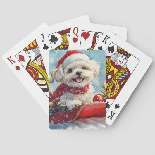 Malti Tzu Dog in Sledge Let it Schnee Weihnachten Spielkarten (Rückseite)
