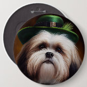 Malti Tzu Dog in St. Patrick's Day Dress Button (Vorne & Hinten)