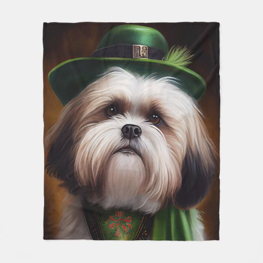 Malti Tzu Dog in St. Patrick's Day Dress Fleecedecke (Vorderseite)