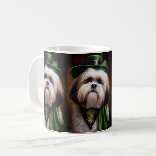 Malti Tzu Dog in St. Patrick's Day Dress Kaffeetasse (Vorderseite Links)