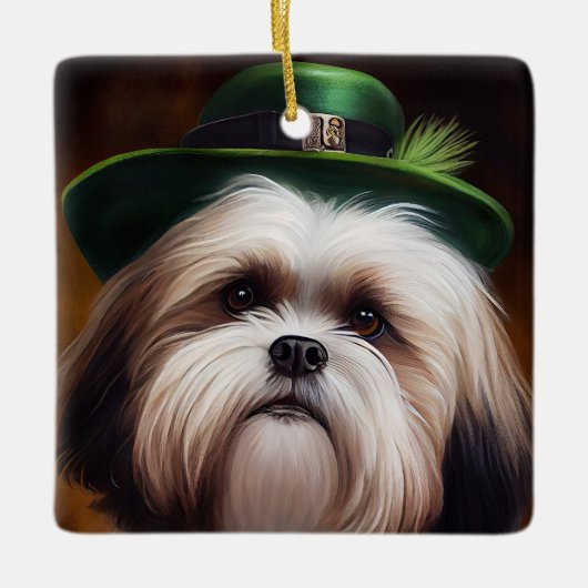 Malti Tzu Dog in St. Patrick's Day Dress Keramikornament (Vorderseite)