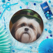 Malti Tzu Dog in St. Patrick's Day Dress Pappteller (Party)