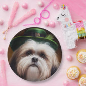 Malti Tzu Dog in St. Patrick's Day Dress Pappteller (Party)