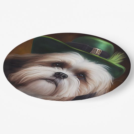 Malti Tzu Dog in St. Patrick's Day Dress Pappteller (Schrägansicht)