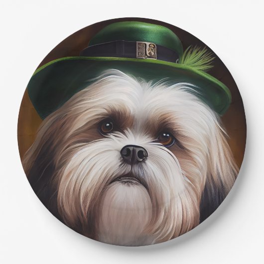 Malti Tzu Dog in St. Patrick's Day Dress Pappteller (Vorderseite)