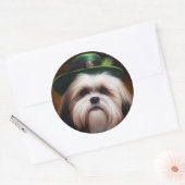 Malti Tzu Dog in St. Patrick's Day Dress Runder Aufkleber (Umschlag)
