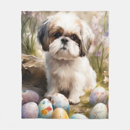 Malti Tzu Dog mit Ostereier Urlaub Fleecedecke (Vorderseite)