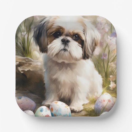 Malti Tzu Dog mit Ostereier Urlaub Pappteller (Vorderseite)