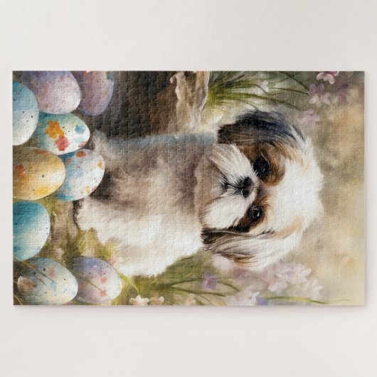Malti Tzu Dog mit Ostereier Urlaub Puzzle (Horizontal)