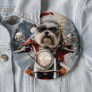 Malti Tzu Dog Riding Motorrad Weihnachten Button