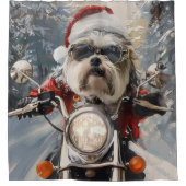 Malti Tzu Dog Riding Motorrad Weihnachten Duschvorhang (Vorderseite)