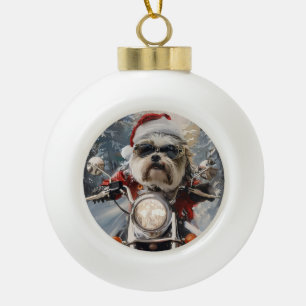 Malti Tzu Dog Riding Motorrad Weihnachten Keramik Kugel-Ornament