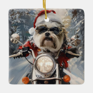 Malti Tzu Dog Riding Motorrad Weihnachten Keramikornament