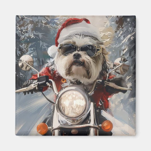Malti Tzu Dog Riding Motorrad Weihnachten Magnet (Vorne)