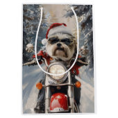 Malti Tzu Dog Riding Motorrad Weihnachten Mittlere Geschenktüte (Vorderseite)