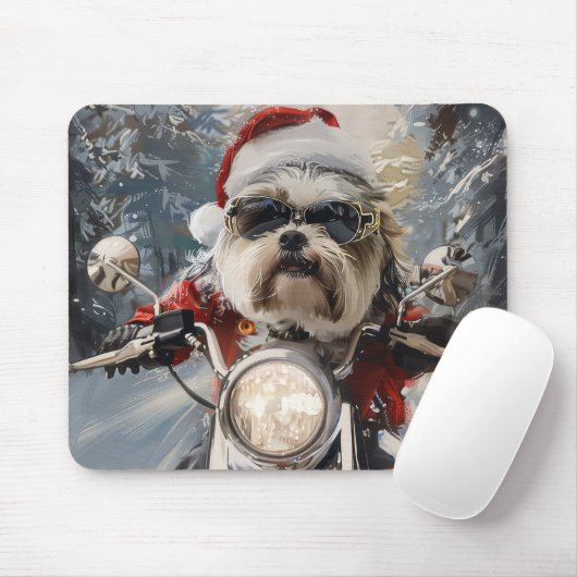 Malti Tzu Dog Riding Motorrad Weihnachten Mousepad (Mit Mouse)