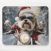 Malti Tzu Dog Riding Motorrad Weihnachten Mousepad (Vorne)