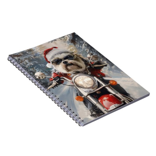 Malti Tzu Dog Riding Motorrad Weihnachten Notizblock (Rechte Seite)