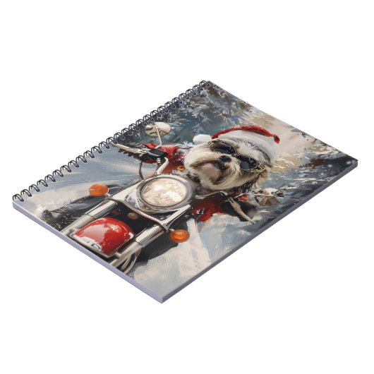 Malti Tzu Dog Riding Motorrad Weihnachten Notizblock (Linke Seite)