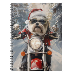 Malti Tzu Dog Riding Motorrad Weihnachten Notizblock