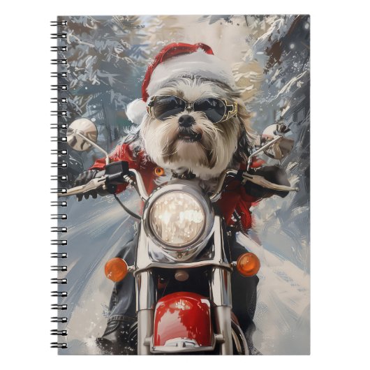 Malti Tzu Dog Riding Motorrad Weihnachten Notizblock (Vorderseite)
