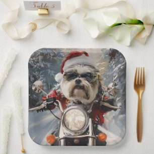 Malti Tzu Dog Riding Motorrad Weihnachten Pappteller
