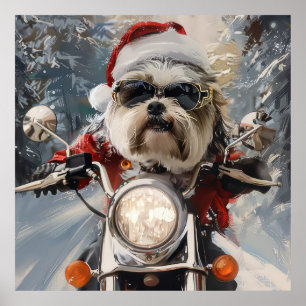 Malti Tzu Dog Riding Motorrad Weihnachten Poster