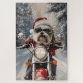 Malti Tzu Dog Riding Motorrad Weihnachten Puzzle (Vertikal)