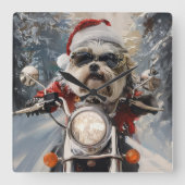 Malti Tzu Dog Riding Motorrad Weihnachten Quadratische Wanduhr (Vorderseite)