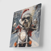 Malti Tzu Dog Riding Motorrad Weihnachten Quadratische Wanduhr (Winkel)