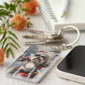 Malti Tzu Dog Riding Motorrad Weihnachten Schlüsselanhänger (Vorderseite rechts)