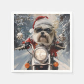 Malti Tzu Dog Riding Motorrad Weihnachten Serviette (Vorderseite)