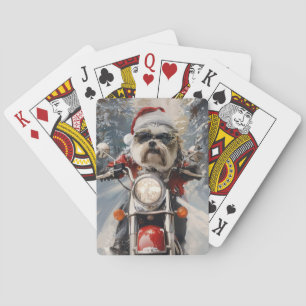 Malti Tzu Dog Riding Motorrad Weihnachten Spielkarten