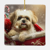 Malti Tzu Dog Weihnachtsfest Keramikornament (Rückseite)