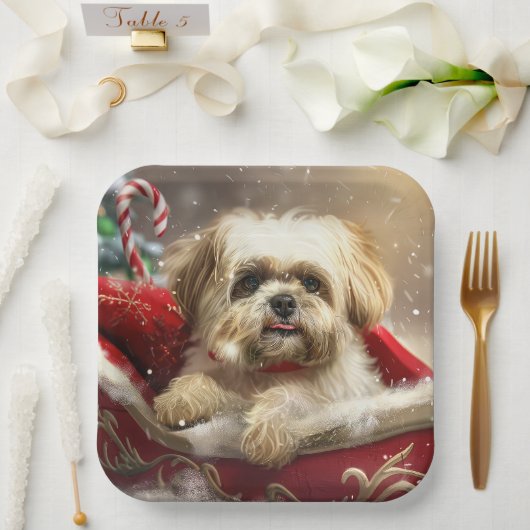 Malti Tzu Dog Weihnachtsfest Pappteller (Hochzeit)