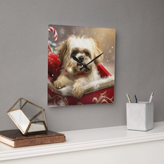 Malti Tzu Dog Weihnachtsfest Quadratische Wanduhr (Büro)