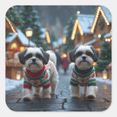 Malti Tzu Dogs Christmas Snow Holiday Quadratischer Aufkleber (Vorderseite)