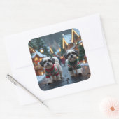 Malti Tzu Dogs Christmas Snow Holiday Quadratischer Aufkleber (Umschlag)