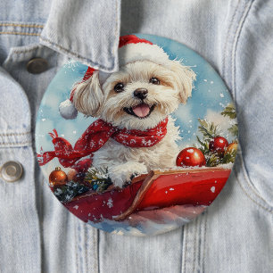 Malti Tzu Hund im Schlitten Lass es schneien Weih Button
